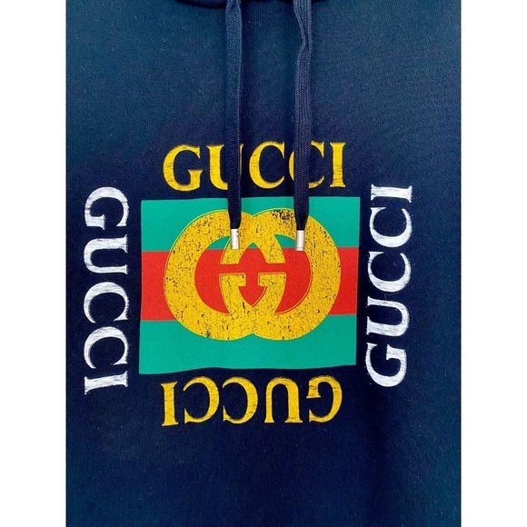 Gucci Oversized Logo Hoodie Sweatshirt GG Luxury Black Mens XL Monogram - Picture 7 of 11